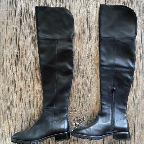 Stuart Weitzman Over the Knee Thigh-High Amber Black Leather Boots Sz 6 - Picture 6 of 9